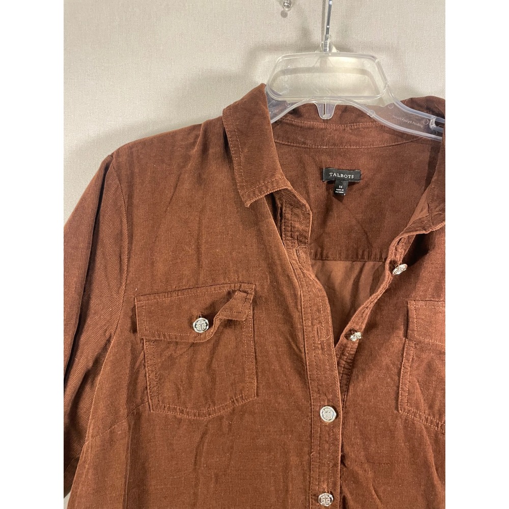 Talbots Womens Brown Corduroy Long Sleeve Button Front Shirt Dress Size 16 - Picture 7 of 8